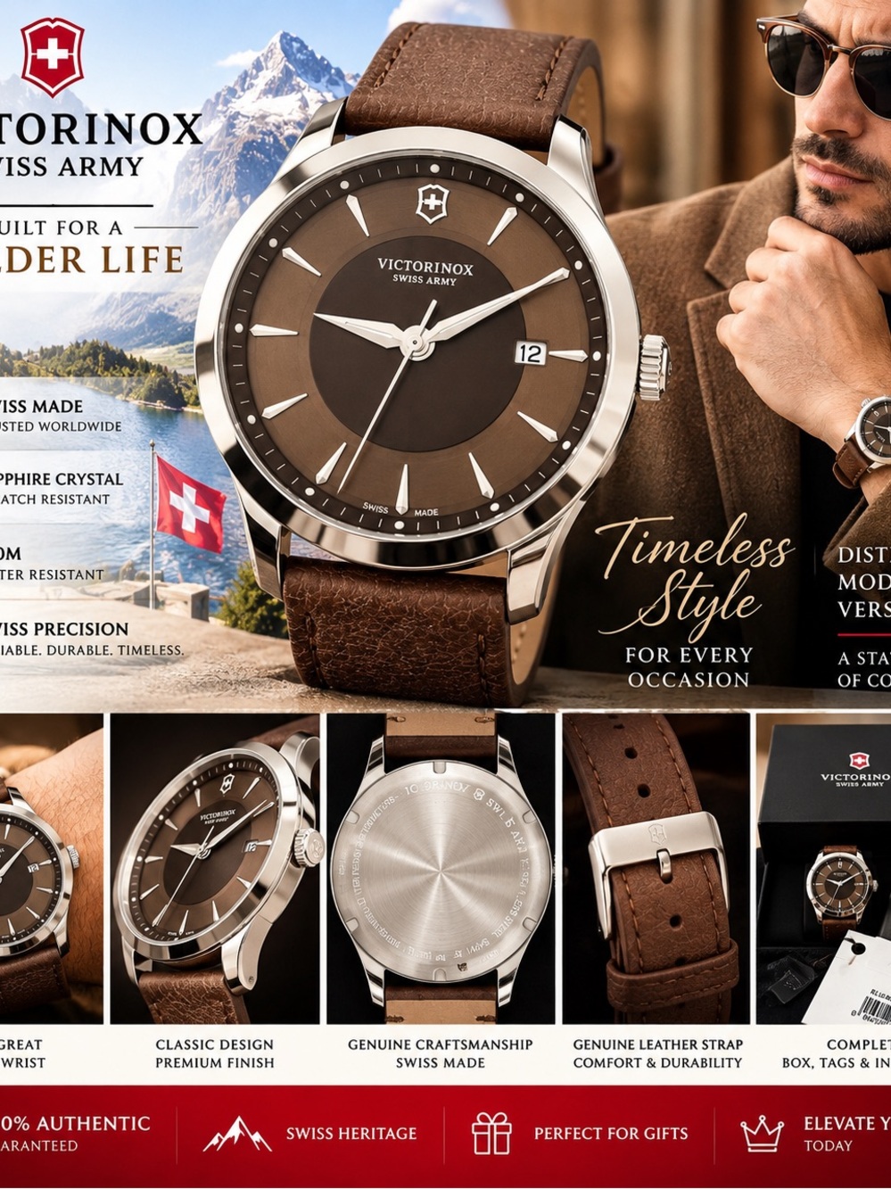 Victorinox Swiss Army Brown Leather Men's Watch